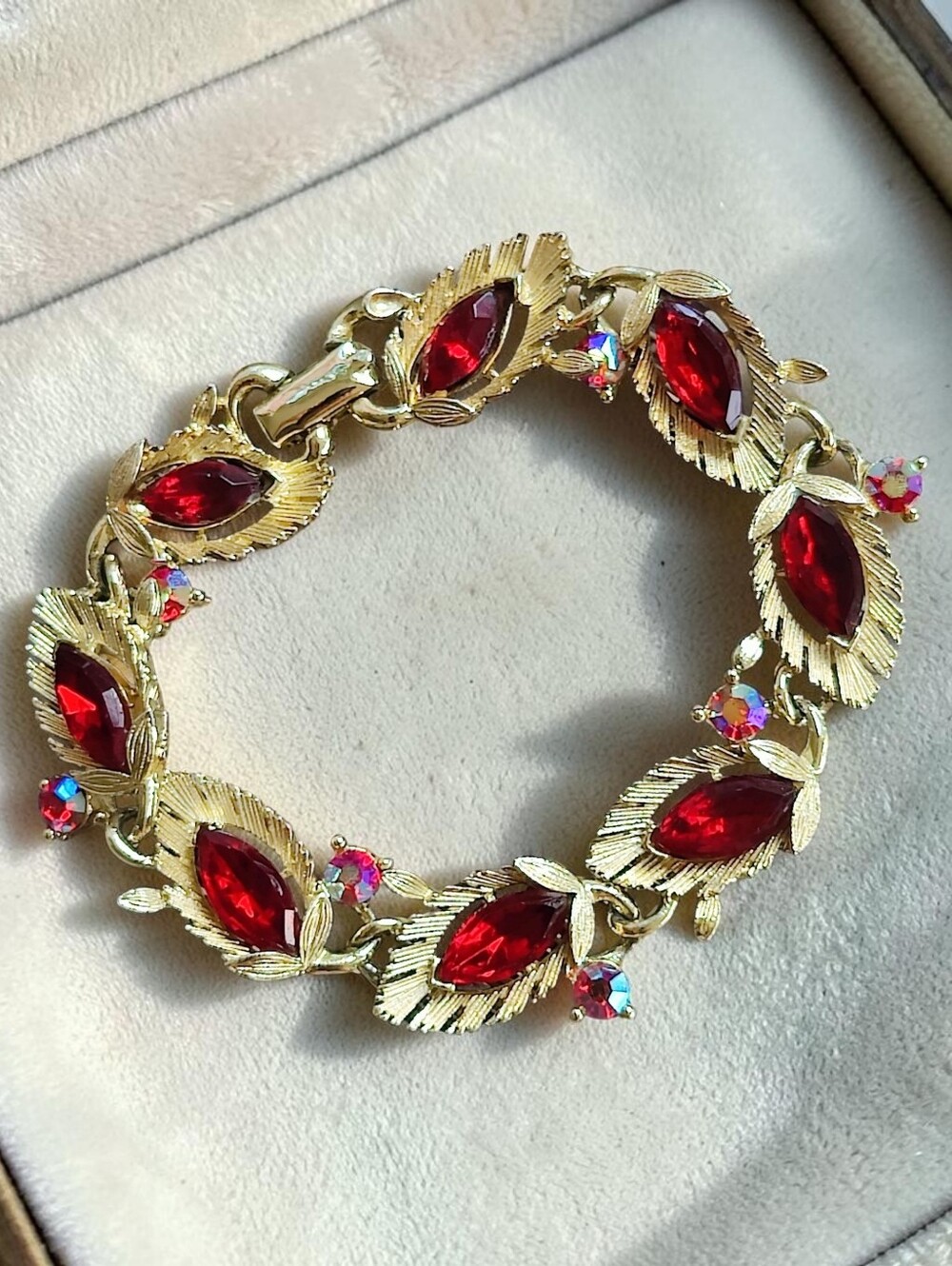 Vintage Listener Gold And Red Leaves Bracelet